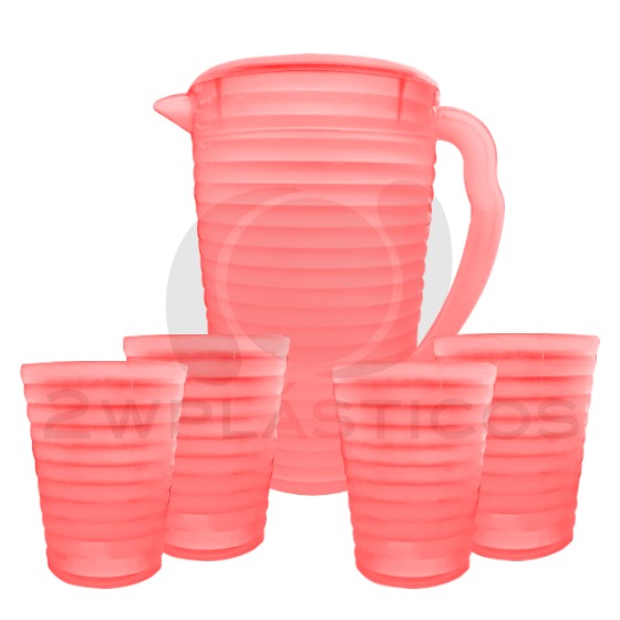 Red Freski Pitcher With 4 Cups BPA Free